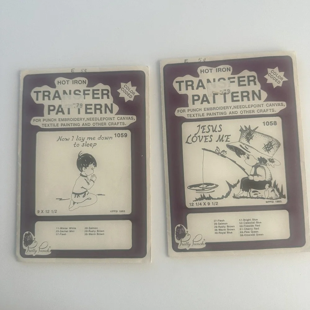 Vintage Pretty Punch Hot Iron Transfer Patterns 1058 1059 Jesus Religious 1980s